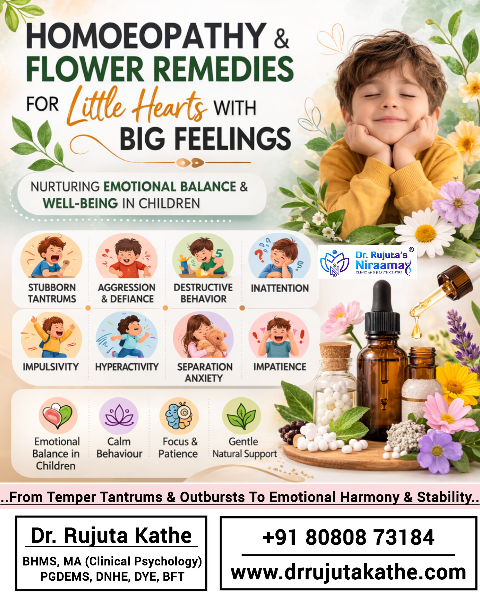 Dr. Rujuta Kathe- Homoeopathy for Children-Homoeopathy for Children- recurrent colds and cough, Allergies, Poor Immunity, Stomach Upset and Appetite issues, hyperactivity and Attention issues, Behavioral problems, emotional sensitivity and Fearfullness, teething issues, etc